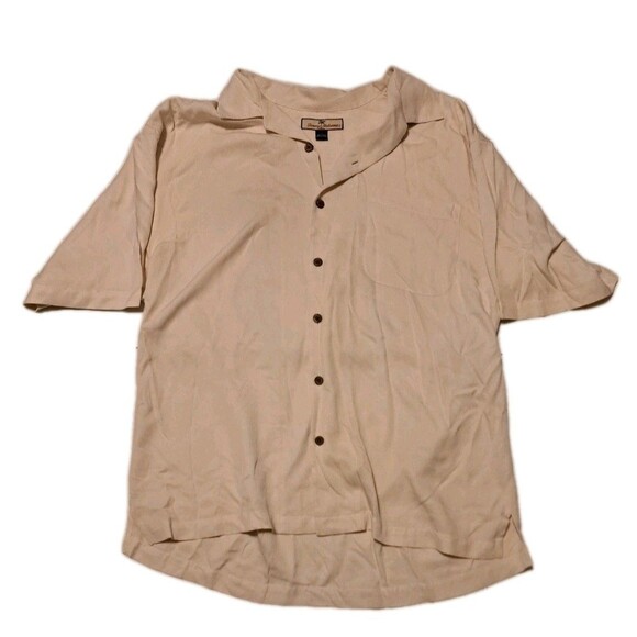 Tommy Bahama Men’s Large Cream Silk Shirt Embroidered Sail Fast Live Slow Button - Picture 2 of 7